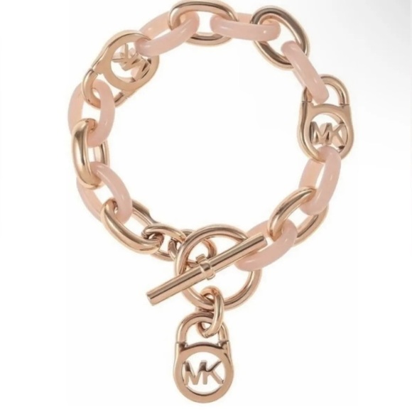 Michael Kors Blush Pink Acetate and Rose Gold Chain Toggle Bracelet - Picture 1 of 6